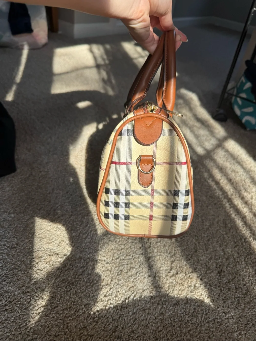 Classic Plaid Top-Handle Satchel in Beige and Brown